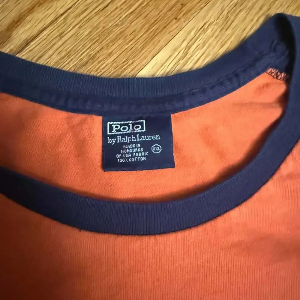 Polo by Ralph Lauren Raglan Tee XXL Orange Navy Colorblock 100% Cotton